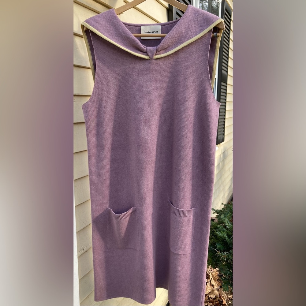 Misha & Puff Adult Collar Straight Dress, L, Antique Mauve / Straw Pima Cotton